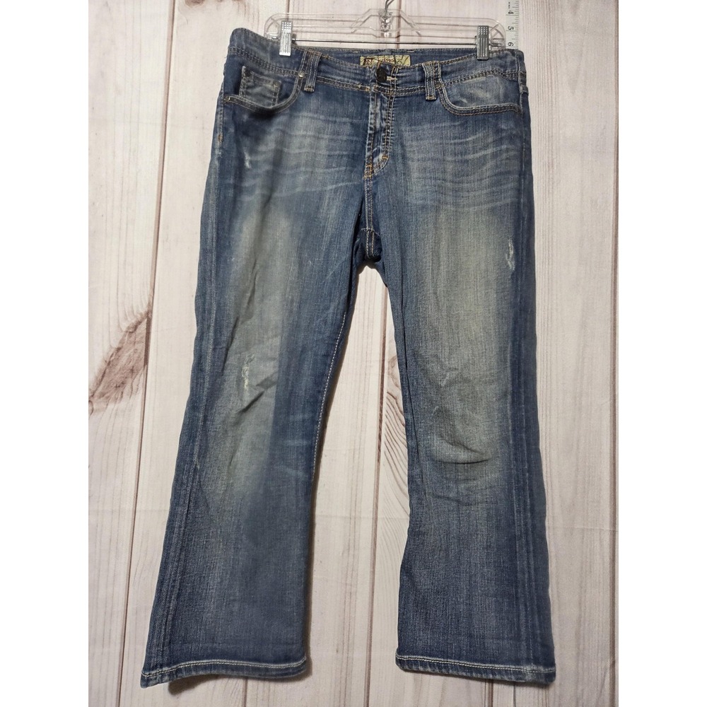 BKE Harper Jeans Womens 29 Blue Bootcut Stretch Medium‎ Wash Distressed Mid Rise